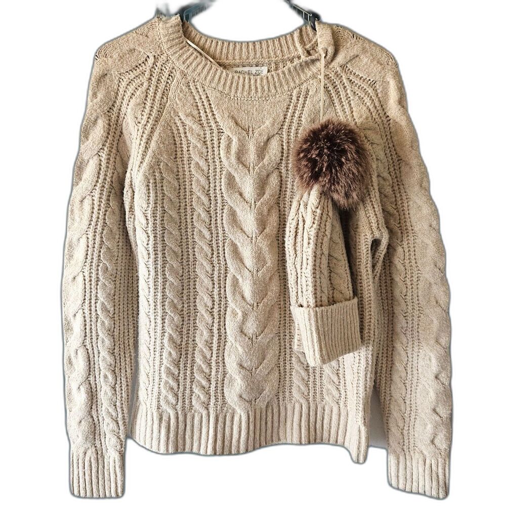 White cable knit fisherman sweater with hat size S